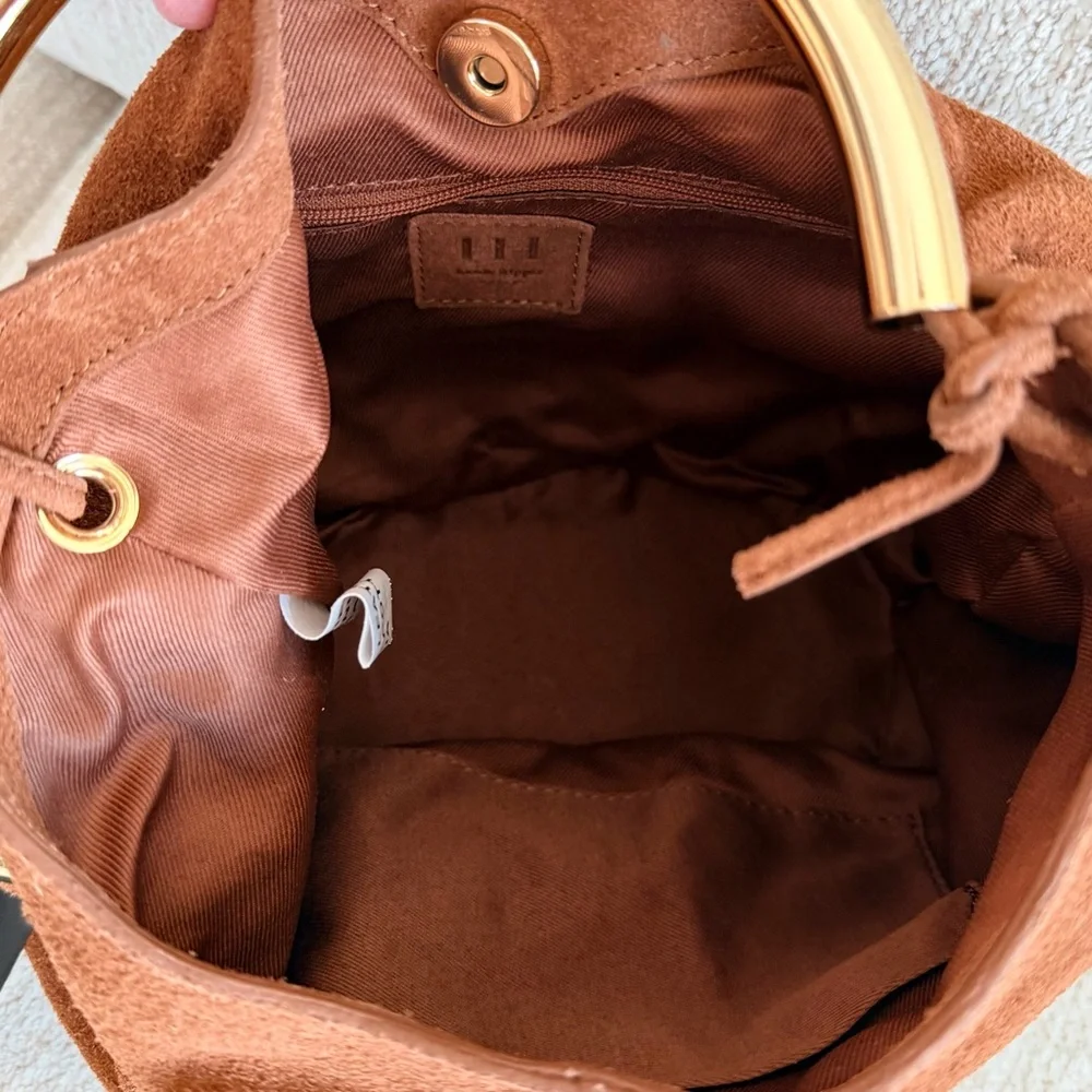 Haute Hippie Suede Hobo Bag with Gold Detail